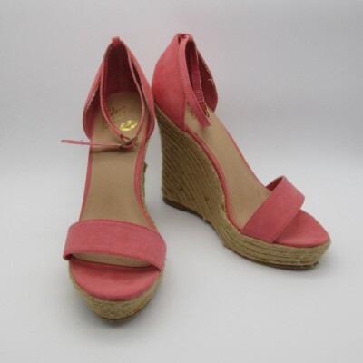 Colin Stuart pink jute espadrille high wedge heel sandals B