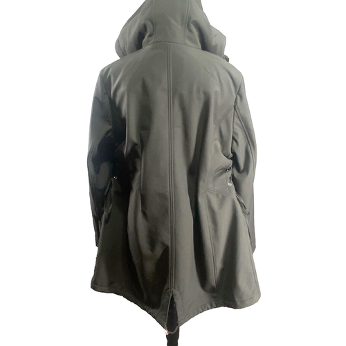 GUESS Size XL Parka Coat Jacket Olive Green Lining Hood Zippers Corset Stretch - Picture 4 of 17