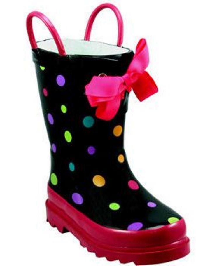 Western Chief Kids Rain Boots & Umbrella Ditsy Dots Black Hot Pink Size