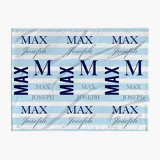 30 x 40 Personalized Baby Blue Striped Boys Custom Blanket | Fleece | Mink