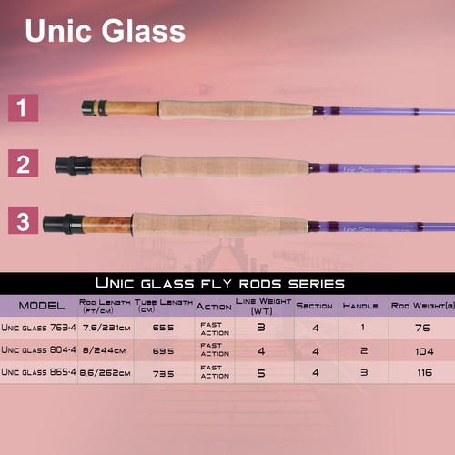Maxcatch Unic Fiberglass 3/4/5wt Fly Fishing Rod Fast Action Carbon Glass Blank - Picture 3 of 6