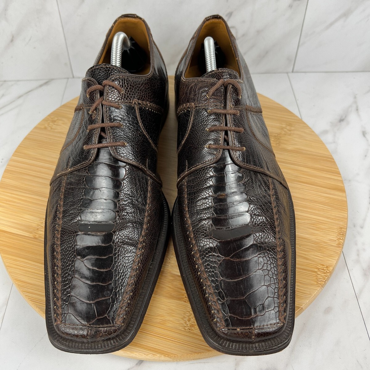 David Eden Men\'s Textured Leather Oxfords in Rich Brown David Eden Mens Size 10.5 Brown Ostrich Leather Oxford  main image 3