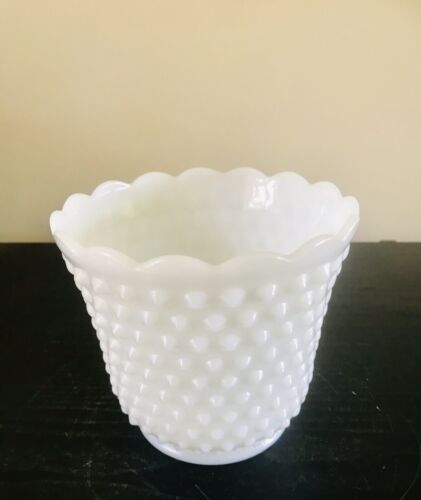 Vintage Fire King Milk Glass White Hobnail Planter Vase - Unused- 1950’s - Exc - Picture 1 of 5