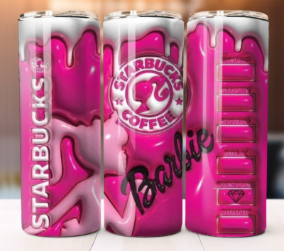 Barbie 3D Puff Coffee Design Sublimation Cup Mug Tumbler 20oz  Straw