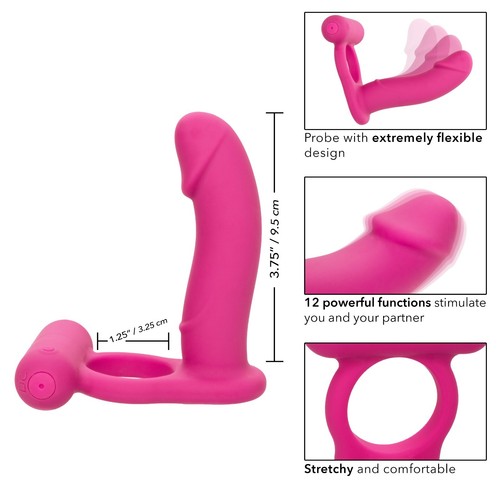 Cal Exotics Silicone Rechargeable Double Diver Pink -Vibrating Cock Ring DP Dong - Picture 2 of 11