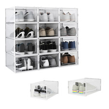 6-12x Clear Plastic Shoe Storage Boxes Organiser Dust Proof Durable Stackable