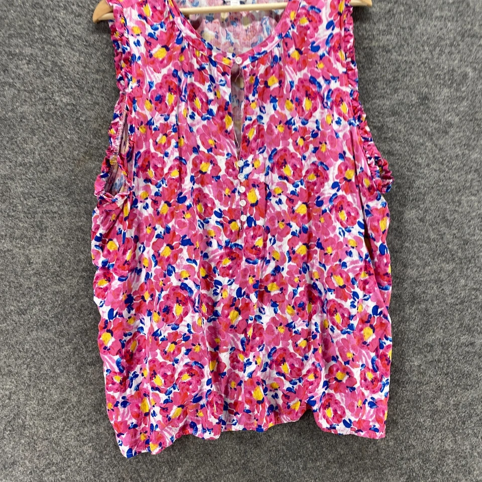 Blusa Time And Tru Mujer 3XL Rosa Floral Sin Mangas Correa Ancha Botón Rayón Foto 4 de 4