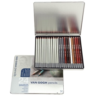 Royal Talens Van Gogh Sketching Pencils Assorted Set of 24 in Metal Gift Tin