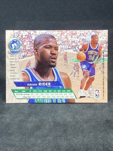 1993-94 Fleer Ultra Isaiah Rider #292 ROOKIE Timberwolves RC Basketball - Picture 2 of 2