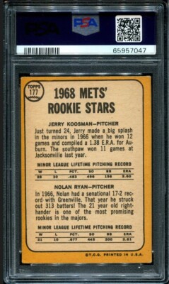 シングルカード PSA 8 1968 Topps #177 Nolan Ryan 1968 TOPPS #177 NOLAN RYAN NEW YORK METS ROOKIE BASEBALL