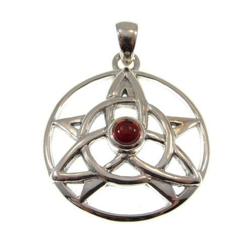 Solid 925 Sterling Silver Celtic Trinity Star Pendant Druid Amulet With Gemstone - Picture 6 of 12