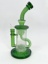 10" Carved craft Glass Bongs Smoking Glass Water Pipe with 14mm Round handle