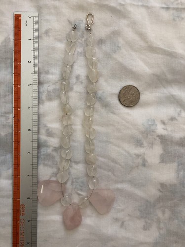 Sterling Silber schwere klobige Bergkristall Halskette mit Rosenquarz Perlen - Bild 2 von 4