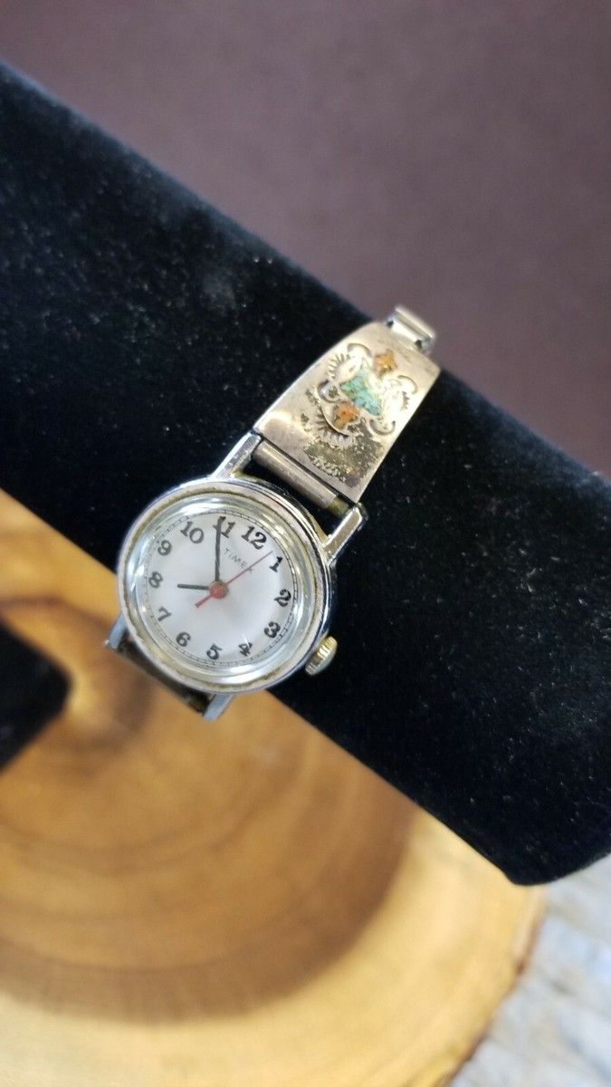 Vintage Timex sterling silver inlaid coral strap women\'s mechanical watch Vintage Timex sterling silver inlaid coral | Mercari main image 3