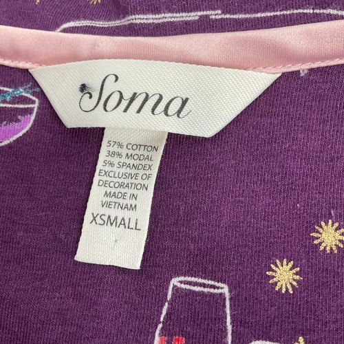 Soma Pajama Top Womens Sz XS Purple Wine Notch Collar Button Up Long Sleeve Nwot - Picture 8 of 8