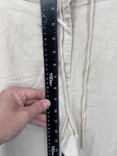 Linen Beach Pants Womens Size 16 Beige Slouchy Drawstring Chino Khaki Wide 38x30 - Picture 11 of 15