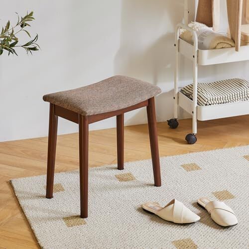 Saddle Cushion Vanity Stool Chair, Foot Rest Stool with Brown+coffee Color - Picture 4 of 6