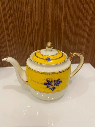Antique Old Ceramic Porcelain Yellow Floral Porcelain & Pottery Tea Pot Kettle - Picture 2 of 16
