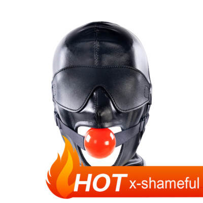 Sensory Deprivation Leather Face Hood Mask Silicone Mouth Gags Couples Binding
