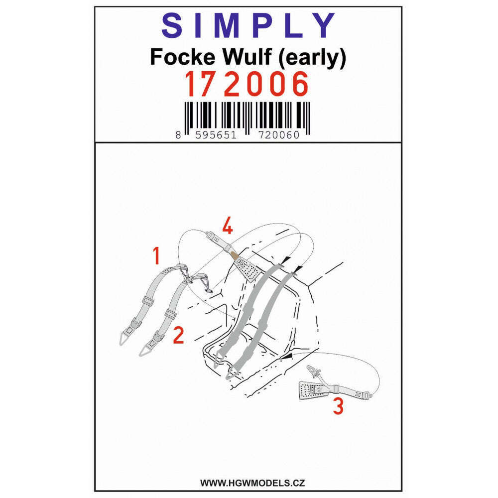 HGW 1/72 scale seatbelt set for Focke-Wulf (early) aircraft kits - 172006 HGW 1/72 scale seatbelt set for Focke-Wulf (early) aircraft kits - 172006