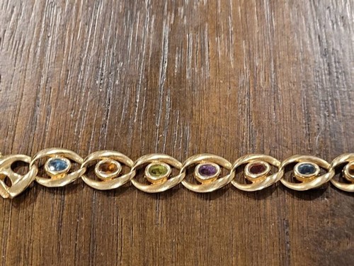 14k Gold Rainbow Stone Bracelet-Amethyst, Garnet, Citrine, Topaz, Peridot - Picture 2 of 7
