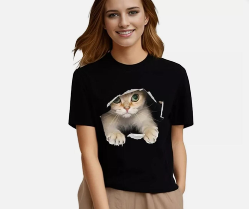Süßes Damen-T-Shirt mit Katzenmotiv Freizeit Kurzarm für Mädchen Sommer Frauen - Bild 1 von 3