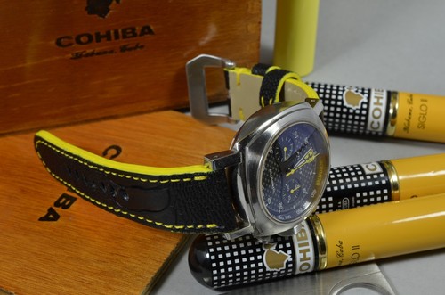 PULSERA RELOJ 26 24 22MM AUTÉNTICO PATA DE AVESTRUZ NEGRA AMARILLA HECHA A MANO PAM MA CORREA - Imagen 11 de 12