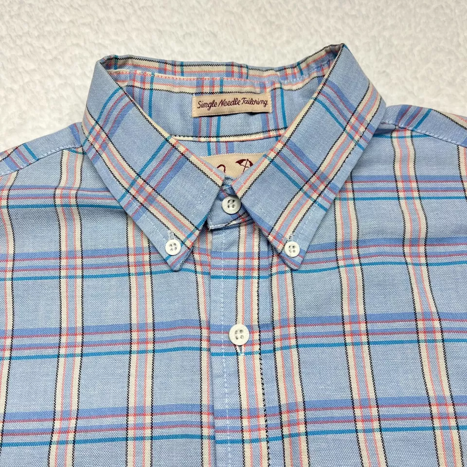 复古 Arnold Palmer 衬衫男式中号蓝色格子纽扣短袖美国 — 第 4/4 张图片