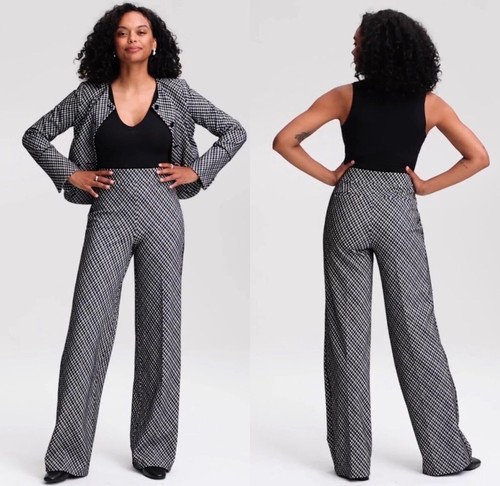 Spanx Pants Womens Sz M Black Jacquard Ponte Wide Leg Smooth Perfect Fit Career