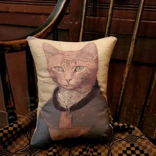 VINTAGE PRIMITIVE FOLK COLONIAL REPRODUCTION ANTIQUE PORTRAIT CAT PILLOW  NO. 7