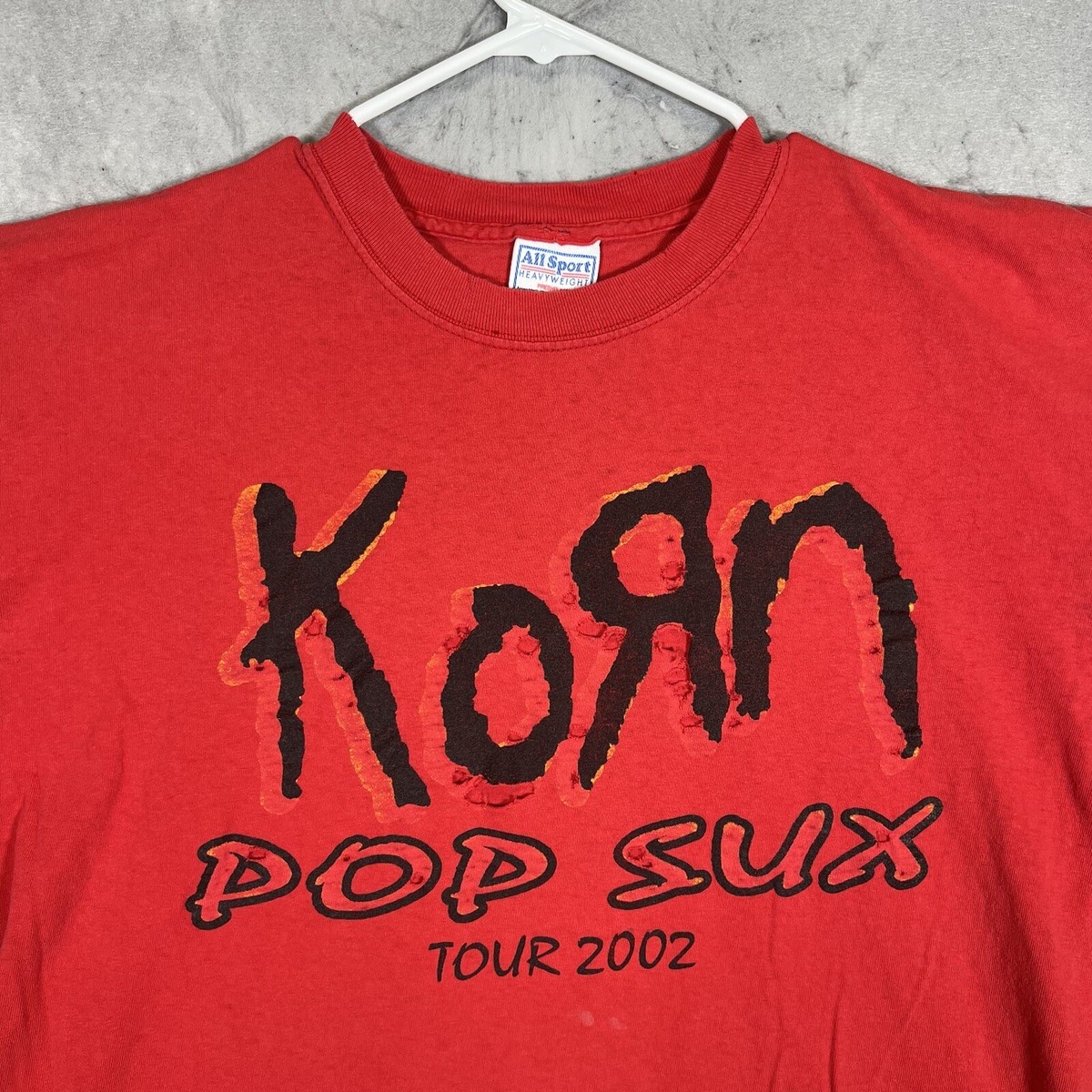 こら A1 Vintage 2002 Korn x Disturbed Band Pop Sux Tour Adult XL Red