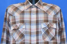 vintage 90s LEVIS BROWN BLUE WHITE PLAID WESTERN PEARL SNAP COWBOY SHIRT XL