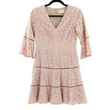 Eliza J Bell Sleeve Lace Dress Womens 4P Blush Coquette Party Event Twee Holiday