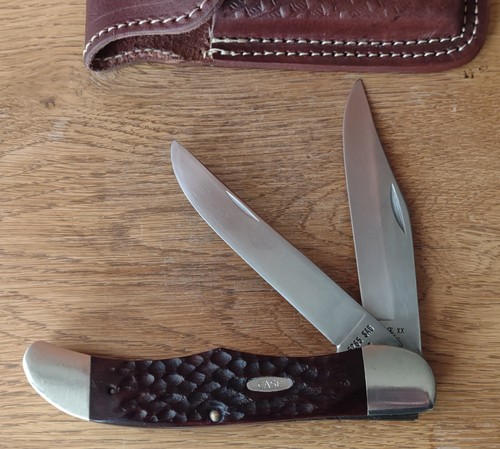 CASE XX Folding Hunter Pocket Knife 6265 SAB SS + Sheath, Great condition- 1985