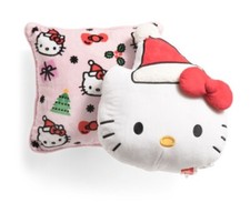 HELLO KITTY 2pc Square Pillow With Shaped Head Pillow Set Christmas Holiday New