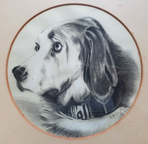 Antiguo retrato de perro original de 1900 enmarcado dorado firmado - Imagen 3 de 5