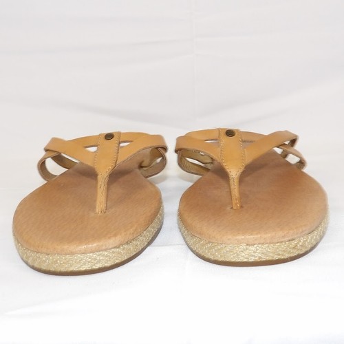 UGG SZ 8 Australia Annice Tan Leather Flip Flop Sandals with Espadrille Detail - Picture 3 of 9