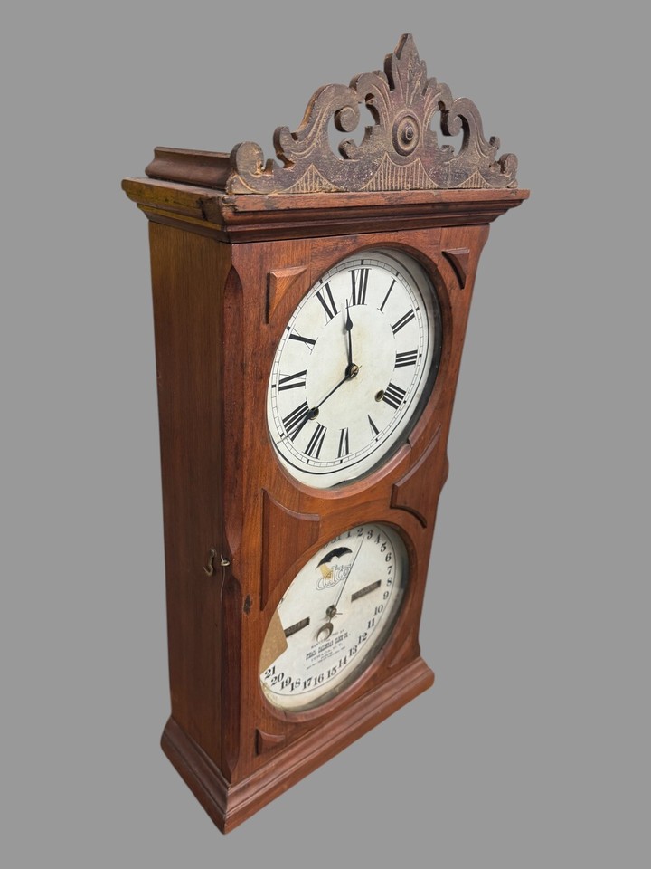Antique Victorian Walnut Ithaca Double Dial Calendar Clock | eBay