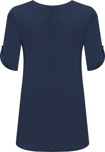 Womens Plus Size Scoop Neck Short Sleeve Flared Ladies Long Plain Top - Picture 4 of 45