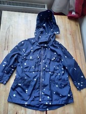 ZARA Girls Navy with Pink Pattern Drops Hooded Lined Rain Coat 5-6 years VGC