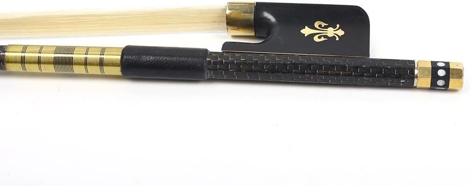 4/4 Cello bow Braided carbon fiber Ebony frog natural Horse Hair Nice inlay - Image 3 of 4