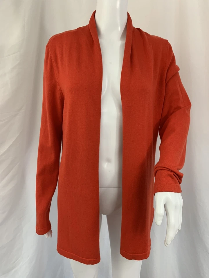 J MCLAUGHLIN Cardigan Sweater Size M Orange Open Wrap Shawl Long Sleeve Duster - Imagem 2 de 4