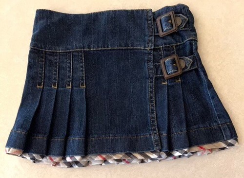 Burberry Classic Nova Print Pleate Denim Skirt Size Girls 5 - Picture 1 of 7