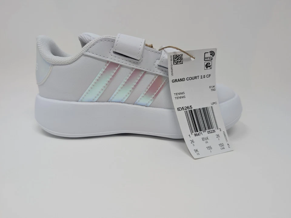 Adidas Grand Court 2.0 CF 1 Infant/Toddler Baby Girl Shoes Size 9K White NIB - Image 3 of 4