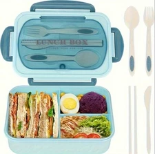 Reusable Bento Box / Lunch Box with Utensils Leakproof Microwa Safe - Blue New.