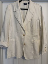 Vintage Liz Claiborne Lizsport Cotton Linen Blend White Boyfriend Blazer Size L