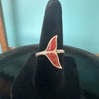 Vintage Handcrafted Island Style Sterling Silver 925 Red Coral Fish Fin Ring 6.5