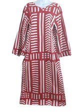 Ashro Women's Red White V-Neck African Inspired Bell Sleeve Cotton Dress LG