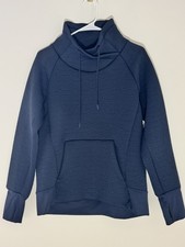Athleta Navy Jacquard Elevation Funnel Neck Quilted Pullover Women's Medium