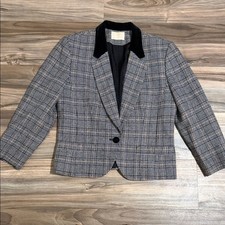 Pendleton Vintage Women's Tweed Houndstooth Wool Blazer Velvet Collar Size 12